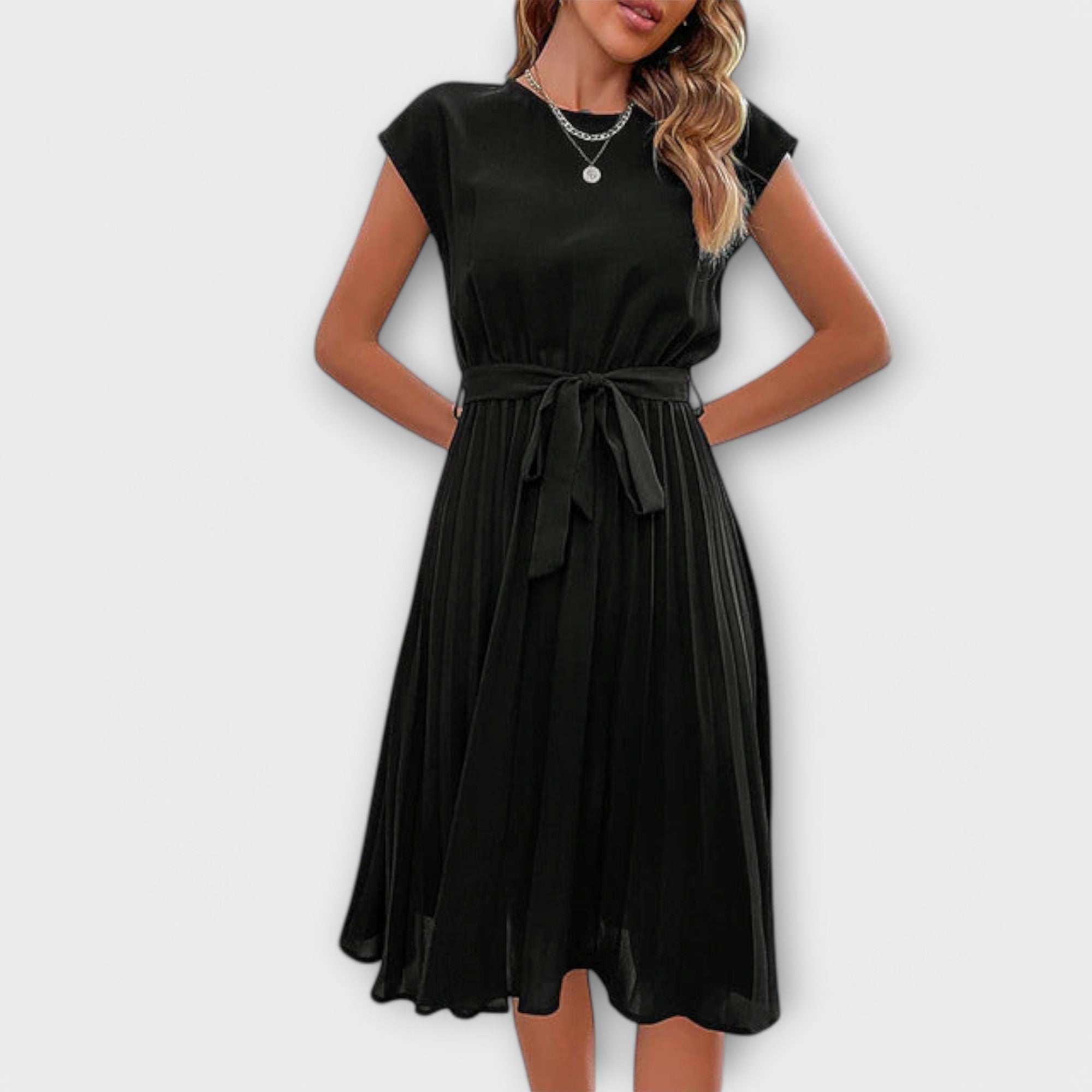 Claire | Manga corta, plisado, vestido midi casual