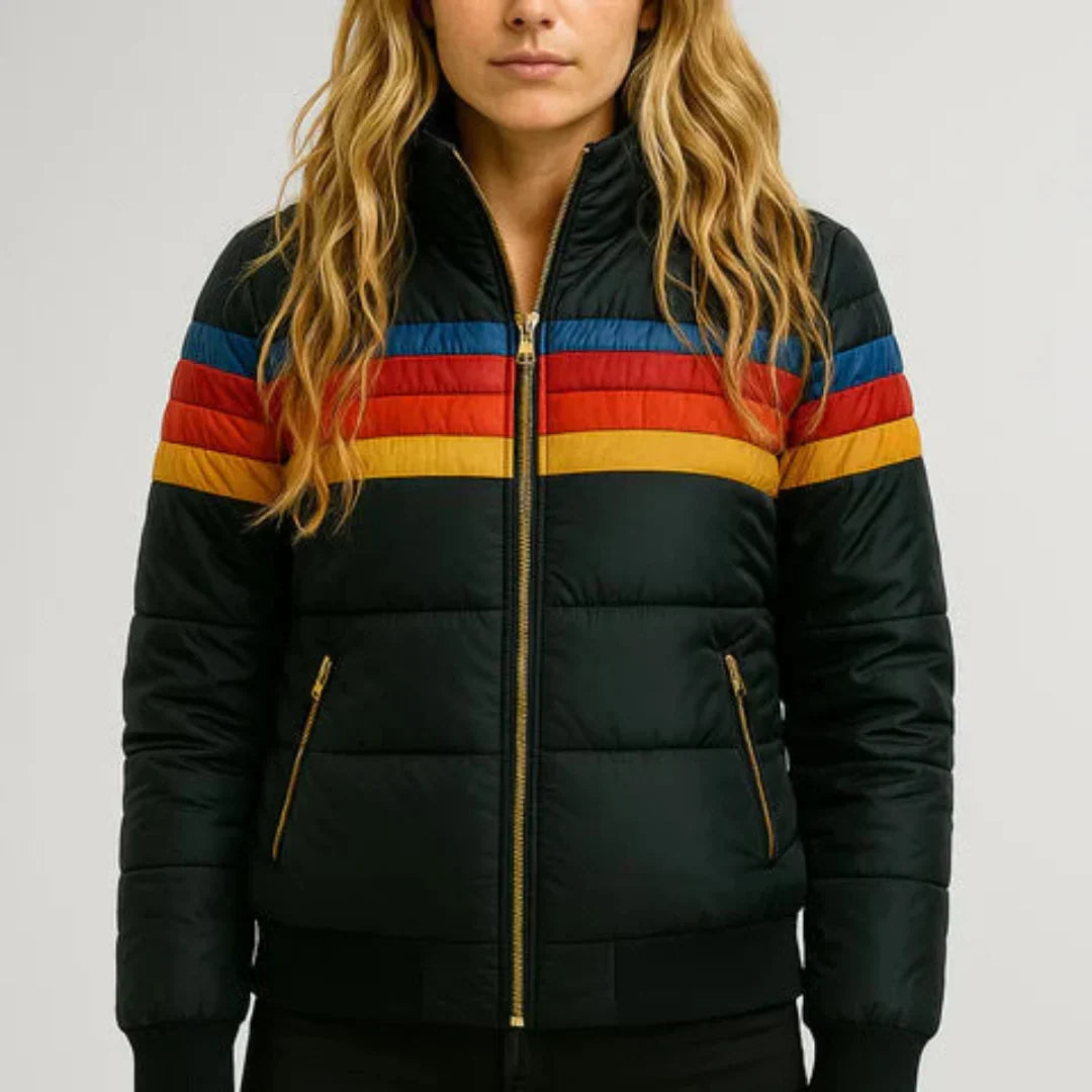 Sonia | Chaqueta Puffer Retro a Rayas para Mujeres
