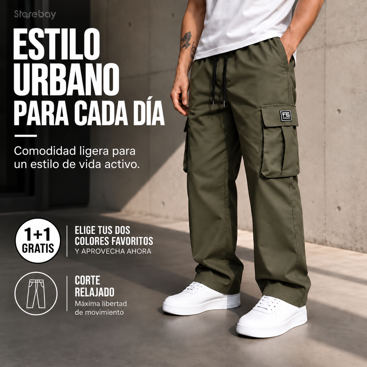 Pantalones Cargo para Hombre | Corte Relajado con Muchos Bolsillos | 1 + 1 GRATIS