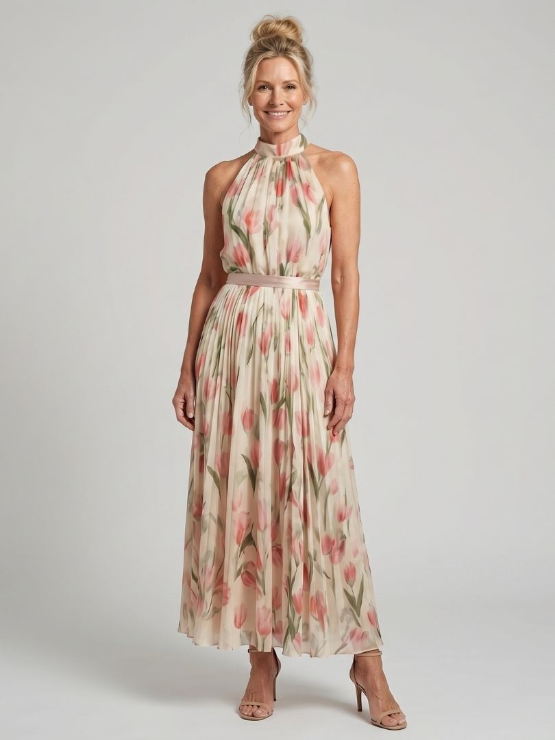 Martina™ | Vestido midi con escote halter floral