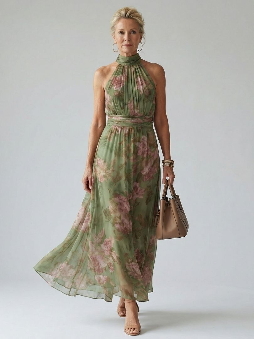 Sofía™ | Vestido midi con cuello halter