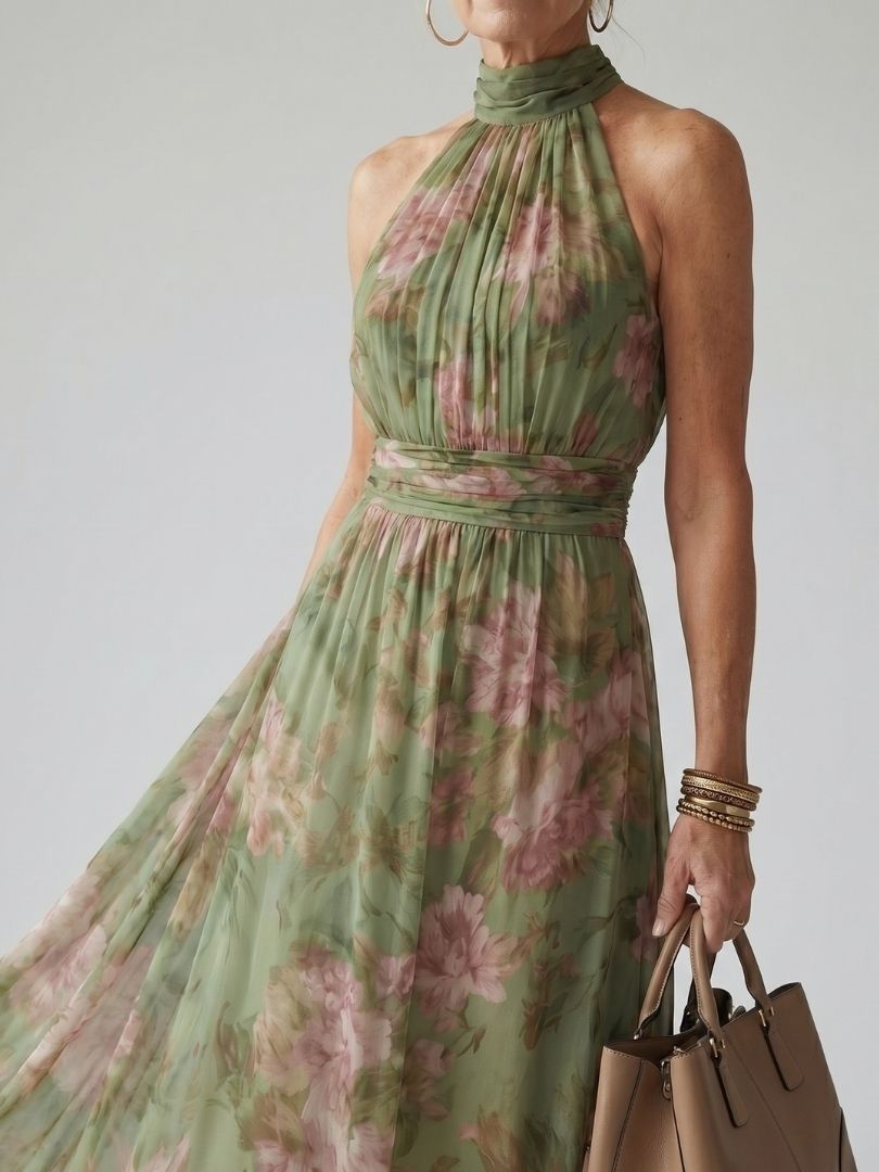 Sofía™ | Vestido midi con cuello halter