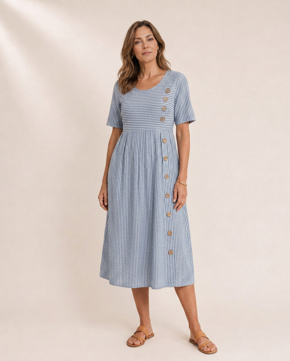 Marina | Elegante vestido midi de rayas
