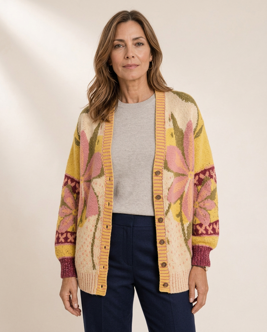 Casey | Cárdigan de Punto con Patrón Floral y Ajuste Suelto
